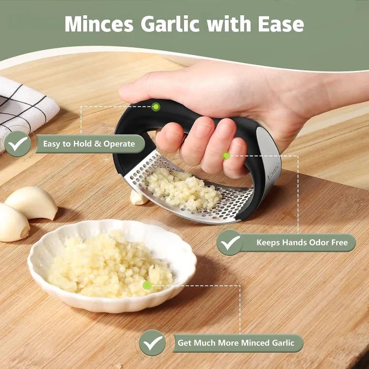 Stainless Steel Garlic Press Rocker – Manual Crusher & Chopper Tool