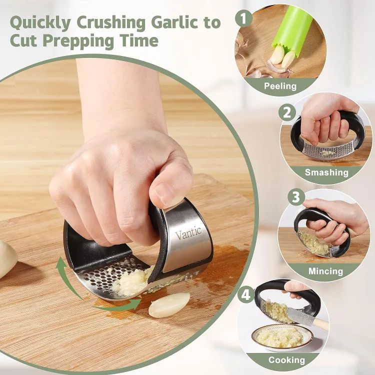 Stainless Steel Garlic Press Rocker – Manual Crusher & Chopper Tool